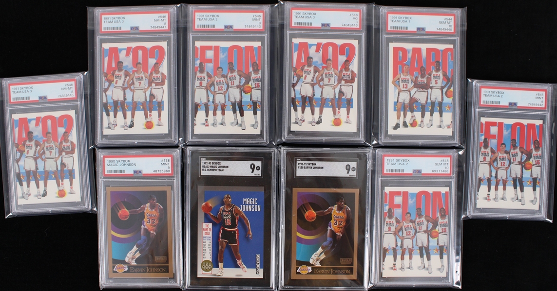 1990-92 Slabbed Basketball Trading Cards - Lot of 10 w/ Dream Team & Magic Johnson