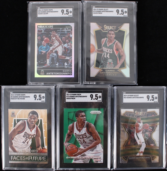 2014-19 Giannis Antetokounmpo Milwaukee Bucks Slabbed Basketball Trading Cards - Lot of 5