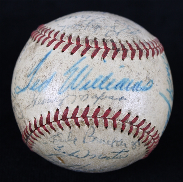 1948 Boston Red Sox Philadelphia Athletics Teams Signed Baseball w/ 25 Signatures Including Ted Williams, Johnny Pesky, Dom DiMaggio & More (JSA)