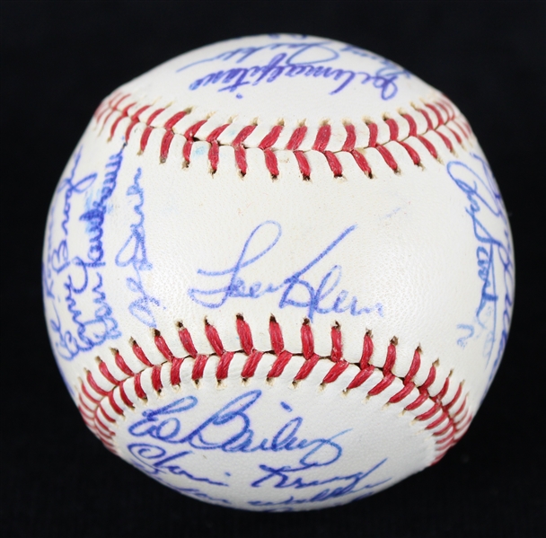 1965 Chicago Cubs Team Signed ONL Giles Baseball in Original Box w/ 28 Signatures Including Ernie Banks, Ron Santo, Billy Williams & More (JSA)