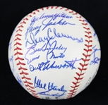 1965 Chicago Cubs Team Signed ONL Giles Baseball in Original Box w/ 28 Signatures Including Ernie Banks, Ron Santo, Billy Williams & More (JSA)