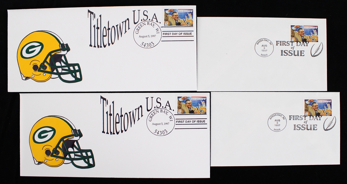 1997 Vince Lombardi Green Bay Packers First Day of Issue Postage Stamps and Envelopes (Lot of 4) (Pepper Burruss Collection)