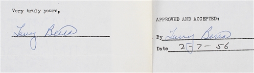 1956 Larry Yogi Berra (d.2015) New York Yankees Signed Greatest Sports Thrill Radio Program Contract  (JSA)