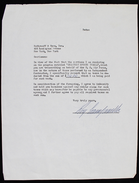1957 Roy Campanella Brooklyn Dodgers Signed "Greatest Sports Thrill" Radio Program Contract (JSA)