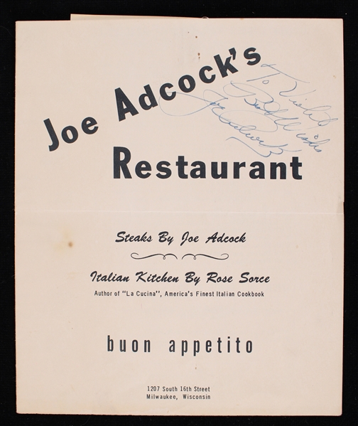 1950s Joe Adcock Milwaukee Braves Signed Restaurant Menu (JSA)
