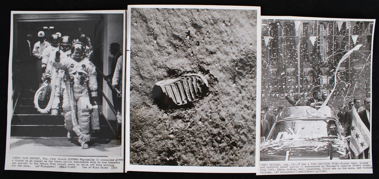 1969 Apollo 11 Neil Armstrong Edwin Aldrin and Michael Collins 8"x10" Original Photos (Blank Backs) (Lot of 3)
