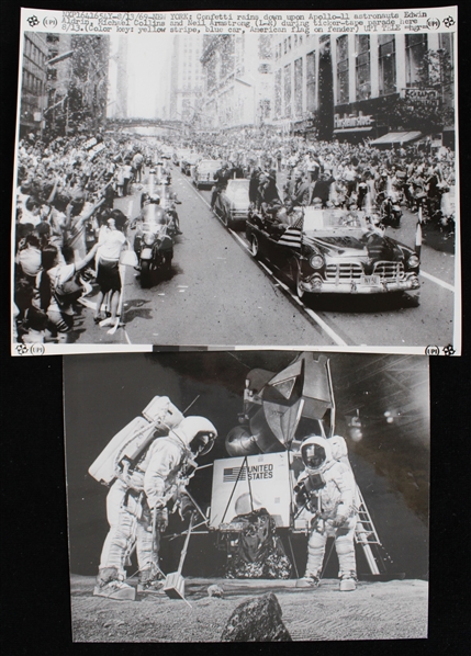 1969 Apollo 11 Neil Armstrong Edwin Aldrin and Michael Collins 7"x8" and 8"x10" Original Photos (Blank Backs) (Lot of 2)