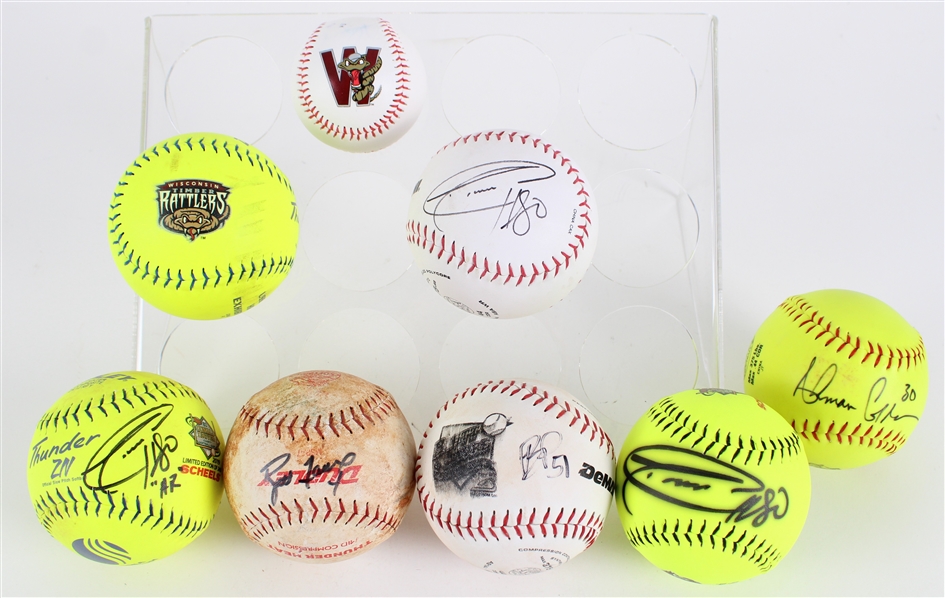 2000s-10s Green Bay Packers Charity Game Used Softballs - Lot of 8 w/ 6 Signed Including Brett Favre, Donald Driver, Ahman Green & More (MEARS LOA / JSA / Pepper Burruss Collection)