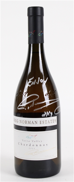 2001 Greg Norman Two Time Open Championship Winner Signed Wine Bottle (JSA / Pepper Burruss Collection)