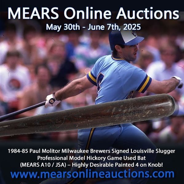 1984-85 Paul Molitor Milwaukee Brewers Signed Louisville Slugger Professional Model Hickory Game Used Bat (MEARS A10 / JSA) – Highly Desirable Painted 4 on Knob!