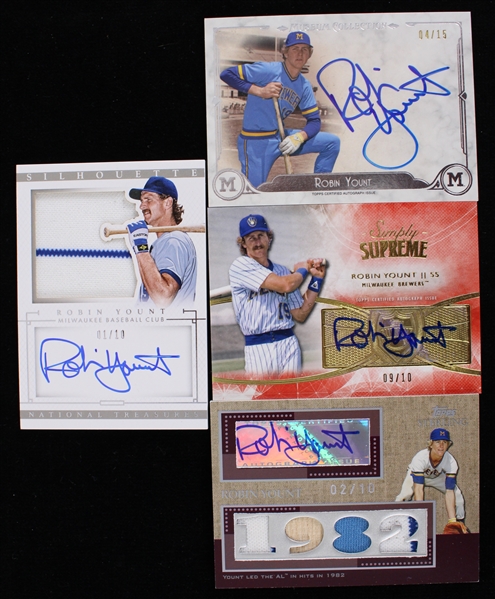 2008-14 Robin Yount Milwaukee Brewers Signed Insert Baseball Trading Cards - Lot of 4 w/ 2 Game Used Relic Cards