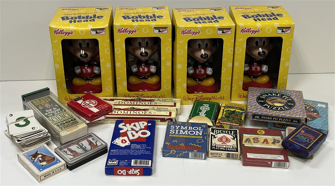 1980s-1990s Card Games & Mickey Bobbleheads (Lot of 20)