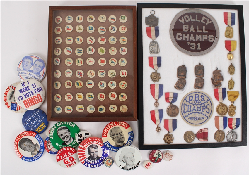 Vintage Pinback Button & Ribbon Collection 1" to 3.5" (Lot of 70+)