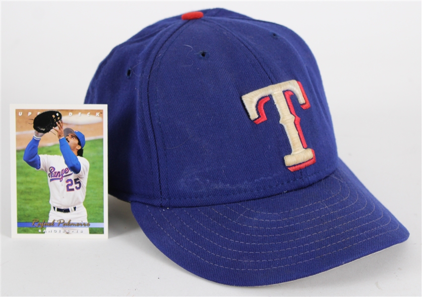 1999-2000 Rafael Palmeiro Texas Rangers Game Worn Cap (MEARS LOA / Hollywood Investments COA)