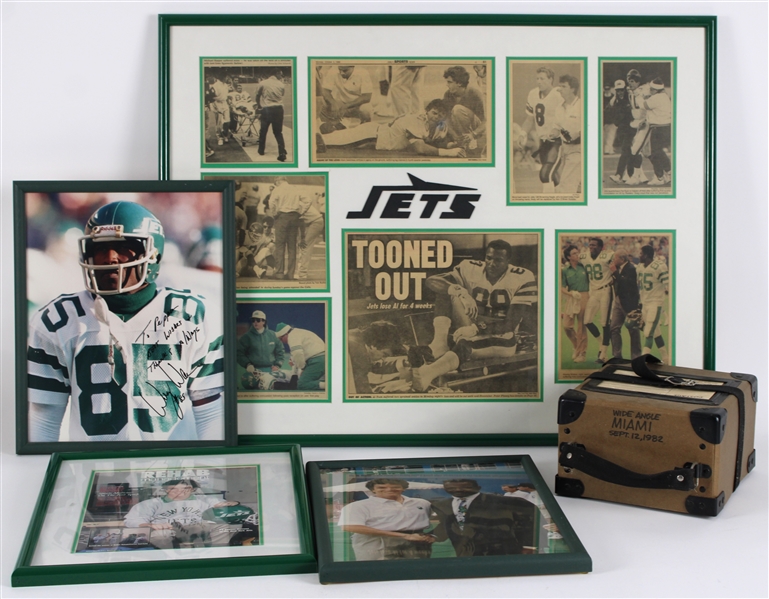 1982-89 Wesley Walker NY Jets Signed 12x15 Framed Photo, w/ 24x31 Jets Collage & more (Lot of 5)(JSA / Pepper Burruss Collection)
