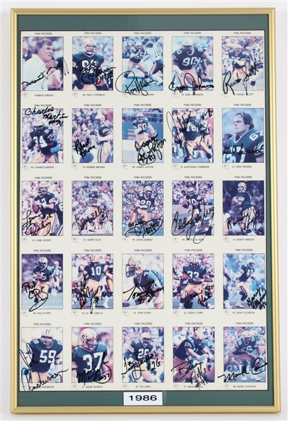 1986 Forrest Gregg, Paul Coffman, Randy Scott & more GB Packers Signed 15x22 Framed Uncut Card Sheet (JSA / Pepper Burruss Collection)
