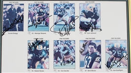 1987 Forrest Gregg, George Greene, Rich Moran & more GB Packers Signed 15x22 Framed Uncut Card Sheet (JSA / Pepper Burruss Collection)