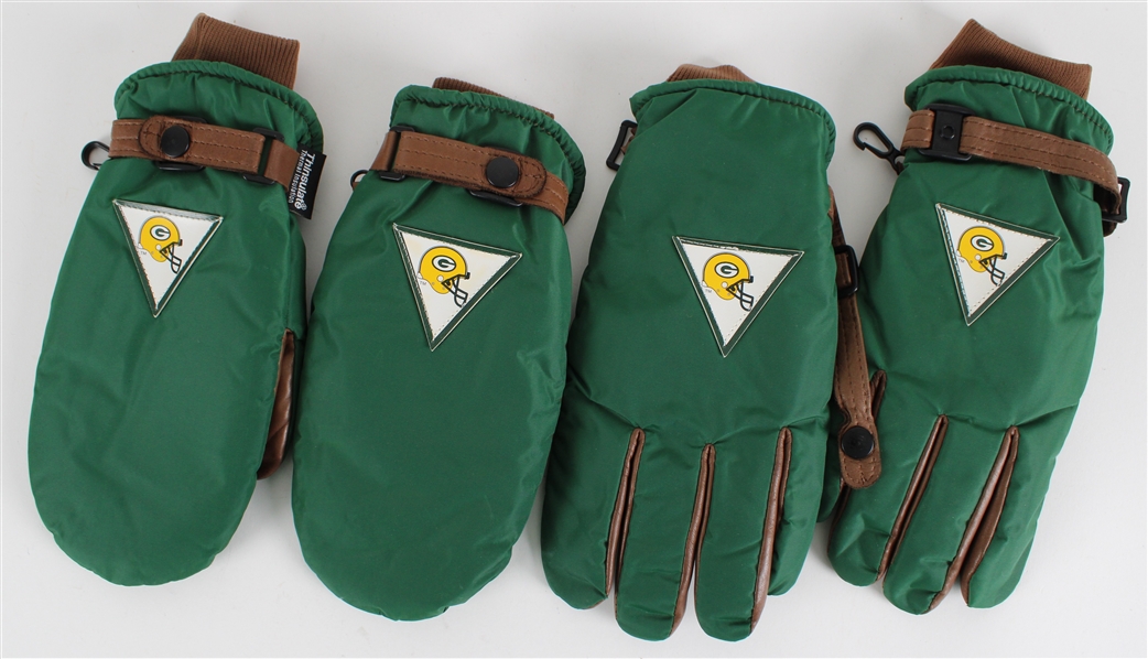 1990s Green Bay Packers Sideline Gloves and Mittens - Lot of 2 Pairs (MEARS LOA / Pepper Burruss Collection)