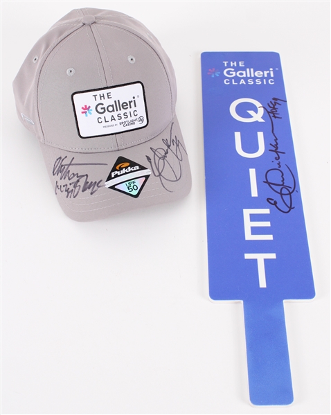 2025 Eric Dickerson Christian Okoye Signed Galleri Classic Golf Tournament Cap & Quiet Sign (JSA)