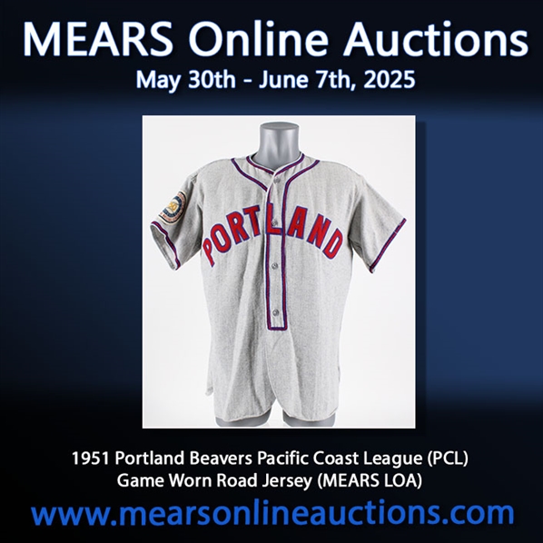 1951 Portland Beavers Pacific Coast League (PCL) Game Worn Road Jersey (MEARS LOA)