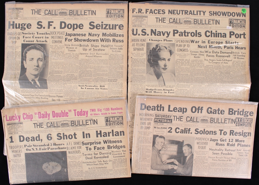 1939 WWII Era San Francisco The Call Bulletin Newspapers - Lot of 4