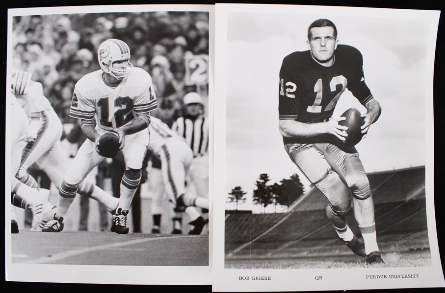 1966-73 Bob Griese Purdue University and Miami Dolphins 8"x10" Original Carl Skalak, Jr. B&W Photo (Lot of 2)