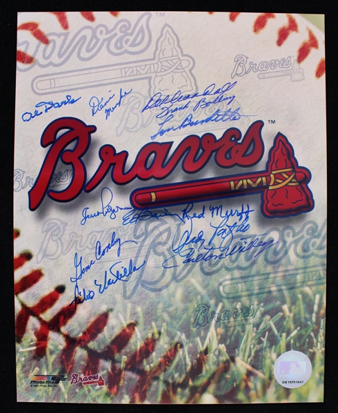 2000s Milwaukee Braves Multi Signed 8" x 10" Flat w/ 12 Signatures Including Del Crandall, Lou Burdette, Gene Conley & More (JSA)