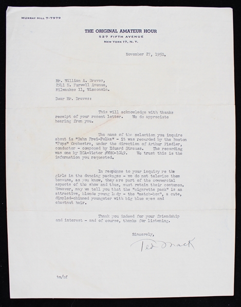 1950 Ted Mack The Original Amateur Hour Signed Correspondence (JSA)