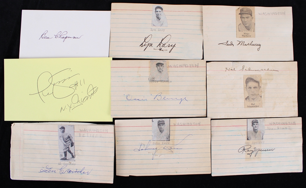 1920s-40s Baseball Player Signed Index Card Collection - Lot of 8 w/ Ossie Bleuge, Ben Chapman, Firbo Marberry & More (JSA)