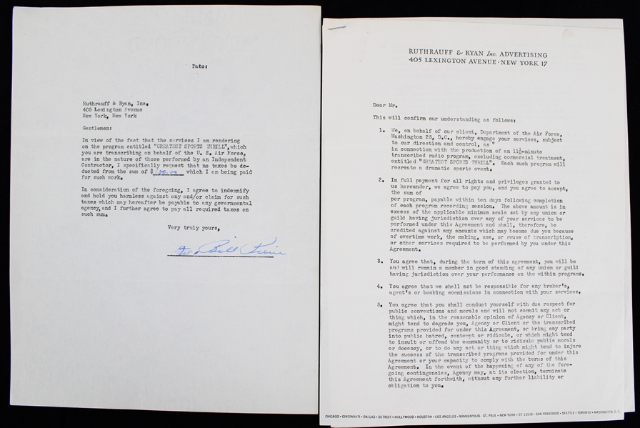 1955 Bill Pierce Chicago White Sox Signed "Greatest Sports Thrill" Radio Program Contract (JSA)