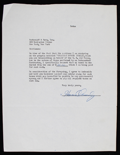 1955 Howard Cassidy Detroit Lions Signed "Greatest Sports Thrill" Radio Program Contract (JSA)