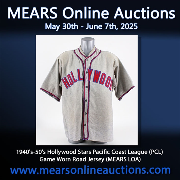 1940s-50s Hollywood Stars Pacific Coast League (PCL) Game Worn Road Jersey (MEARS LOA)