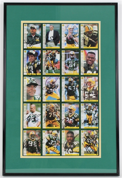 1995 Mike Holmgren, Brett Favre, Ron Wolf GB Packers & more Signed 15x23 Framed Card Sheet (JSA) 