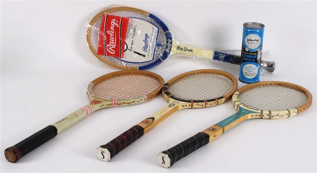 1960s-70s Pancho Gonzalez Unopened Tennis Balls w/ Rackets (Lot of 5)