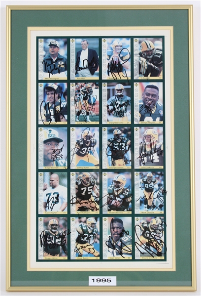 1995 Craig Newsome, LeRoy Butler, Brett Favre GB Packers & more Signed 15x22 Framed Card Sheet (JSA) 
