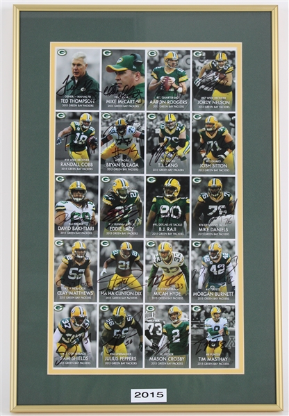 2015 Mason Crosby, Mike McCarthy, Aaron Rodgers GB Packers & more Signed 15x22 Framed Card Sheet (JSA) 