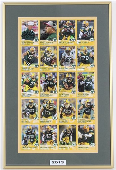 2013 Ted Thompson, Jordy Nelson, TJ Lang GB Packers & more Signed 15x22 Framed Card Sheet (JSA) 