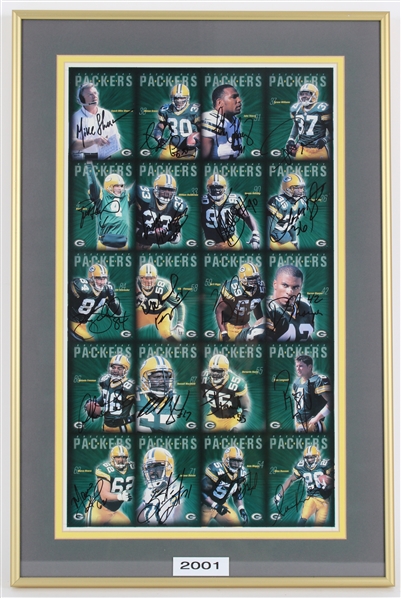 2001 Ahman Green, Mike Sherman, Brett Favre GB Packers & more Signed 15x22 Framed Card Sheet (JSA) 