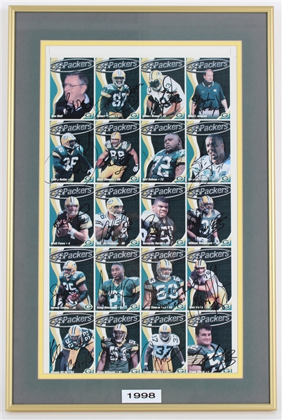 1998 Ron Wolf, Robert Brooks, Gilbert Brown GB Packers & more Signed 15x22 Framed Card Sheet (JSA) 