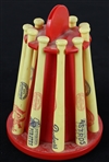1930's-70's Baseball Memorabilia Collection - Lot of 5 w/ Publications, Boston Braves Letterhead and H&B Louisville Slugger Mini Bat Rack Piggy Bank