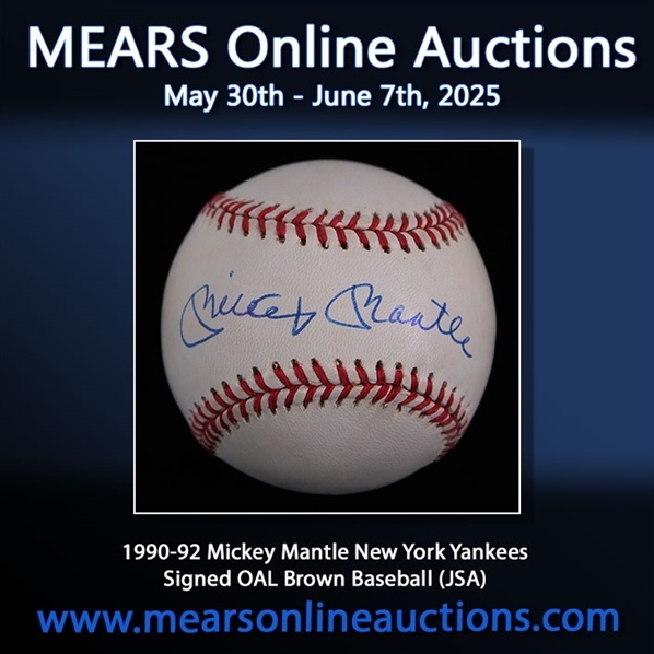 1990-92 Mickey Mantle New York Yankees Signed OAL Brown Baseball (JSA)