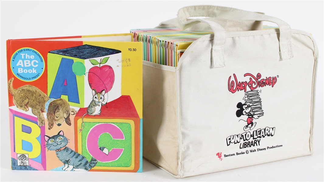 1984 Walt Disney Fun To Learn Library - Complete Set of 19 Books Plus Original Tote Bag