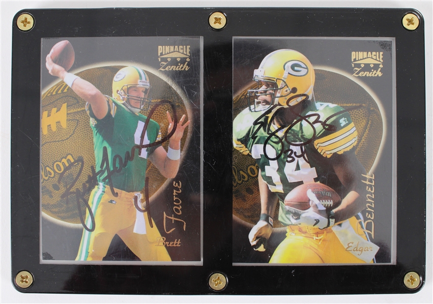 1996 Brett Favre and Edgar Bennett Green Bay Packers Autographed Pinnancle Zenith Trading Cards (JSA) 