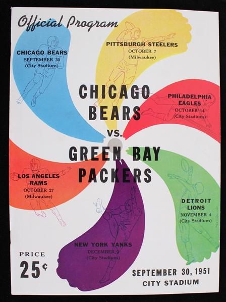 1951 Chicago Bears vs Green Bay Packers Official Program 
