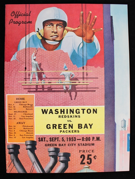1953 Washington Redskins vs Green Bay Packers Official Program 