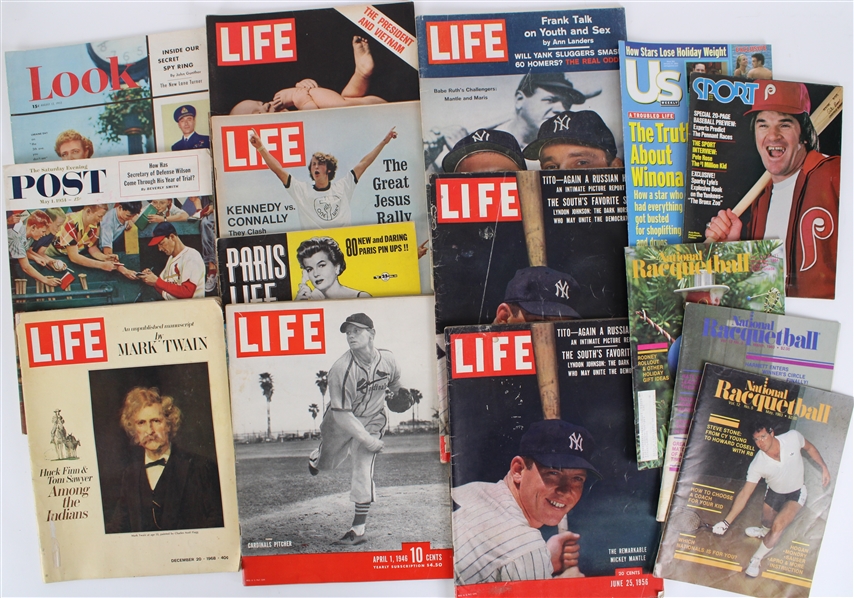 1946-2002 Americana Baseball Racquetball Magazine Collection - Lot of 15 w/ Mickey Mantle, Roger Maris, Pete Rose, Mark Twain & More 