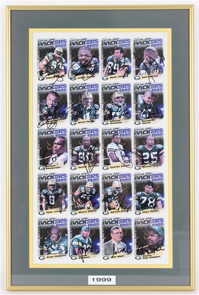 1999 Gilbert Brown, LeRoy Butler, Mark Chmura GB Packers & more Signed 15x22 Framed Card Sheet (JSA) 
