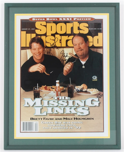 1997 Brett Favre & Mike Holmgren GB Packers Signed 19x23 Framed Sports Illustrated Photo (JSA)