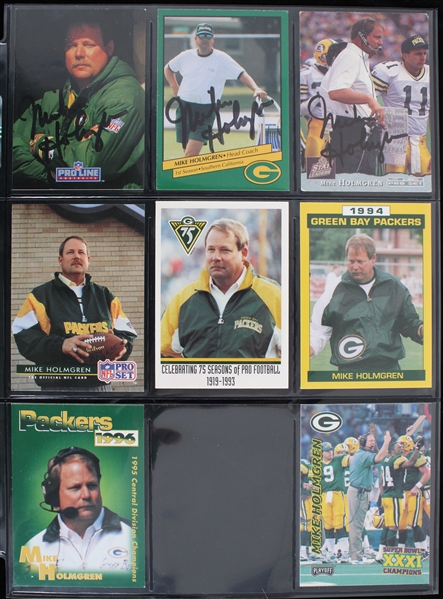 1992-98 Mike Holmgren Green Bay Packers Football Trading Cards - Lot of 8 w/ 3 Signed (JSA)
