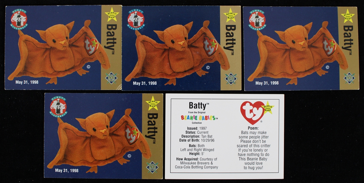 1998 Milwaukee Brewers Batty Beanie Baby Trading Cards - Lot of 5